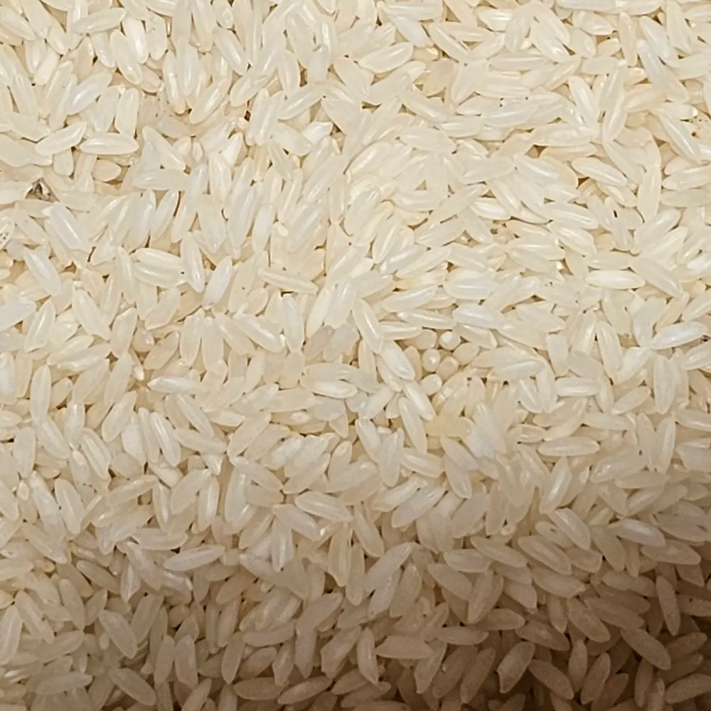 A heap of cleaned white rice photographed close up
