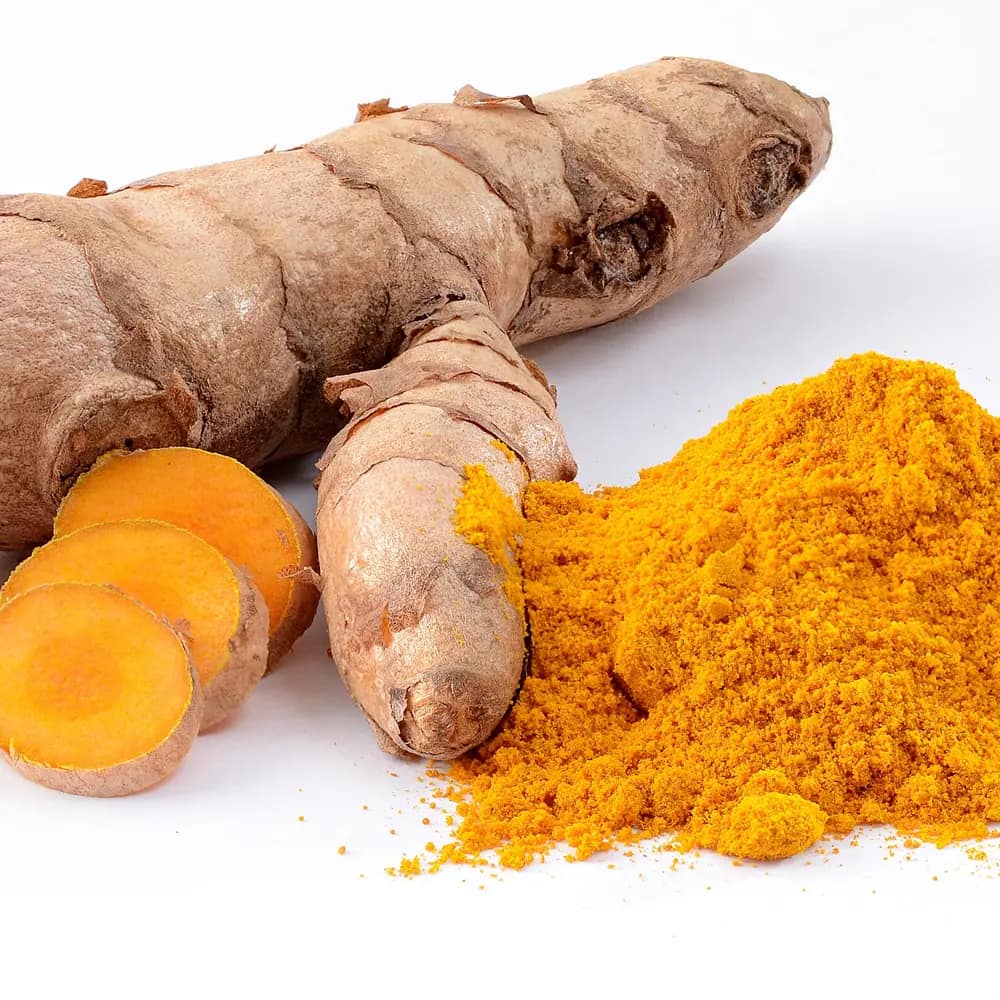 Turmeric fingers beside ground turmeric